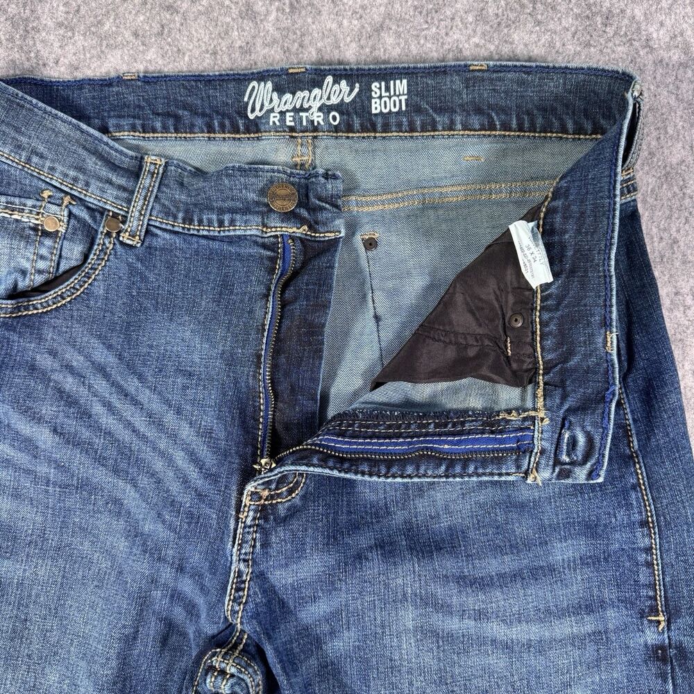 Wrangler Retro Jeans Mens 36X34 Measures 34X32 Blue Slim Boot Western Cowboy - Picture 6 of 10